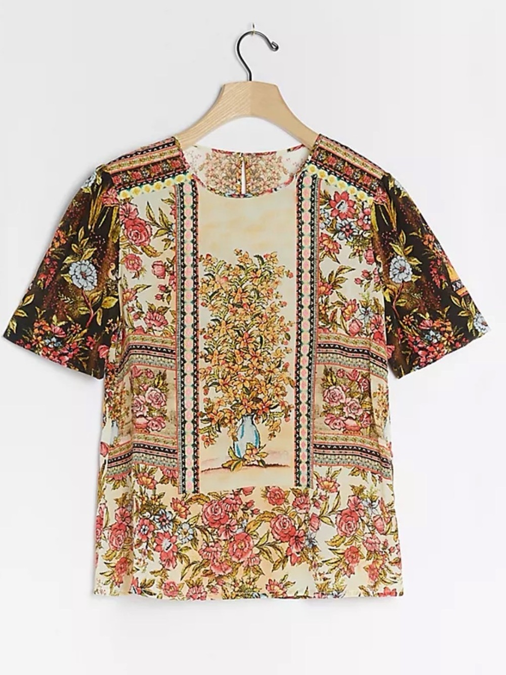 Vineet Bahl floral Panel Short-Sleeve Top - Cream Multicolor